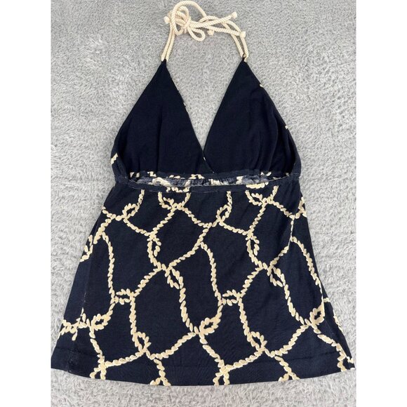 J.Crew Womens Navy & Beige Rope Print Halter Top With Deep V-Neckline - NWOT - Picture 8 of 16